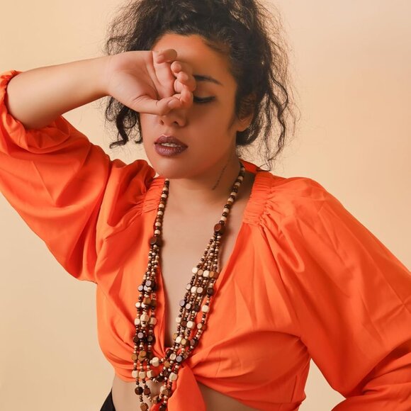 Vintage Wooden Beaded Necklace Multi Layered Unique Shape Women's Jewelry - Picture 2 of 9